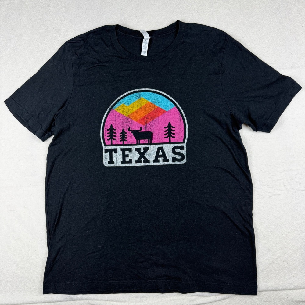 Bella Canvas Texas Longhorn Graphic T-Shirt Mens XL Black‎ Retro Sunset Tee